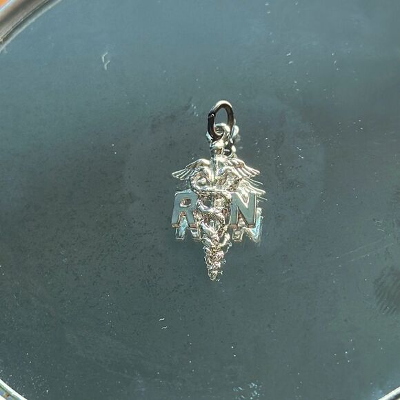 Vtg 925 Sterling Silver Pendant Vial Life Snakes RN Registered Nurse pendant - Picture 2 of 4